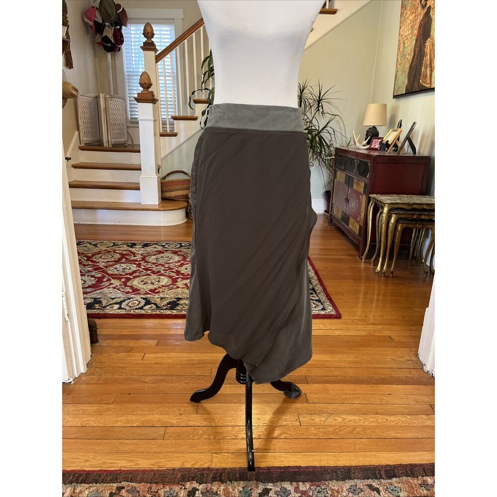 Soft Surroundings Skirt L Asymmetric Cupro Gray Green Pull On Mixed Media